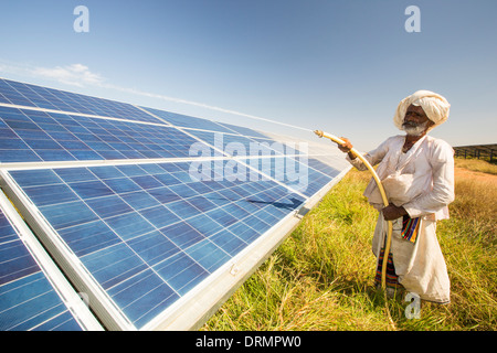 Asia's largest solar popwer station, the Gujarat Solar Park, in Gujarat, India. It has an installed capacity of 1000 MW. Stock Photo