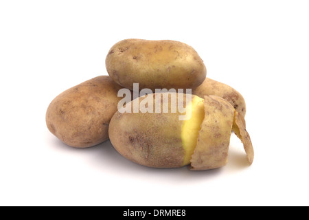 Peeled fresh potato close up isolated on white Stock Photo