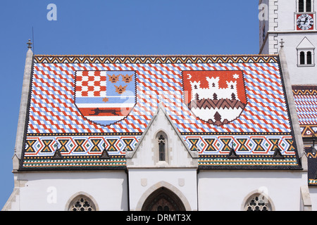 Roof of St. Mark's Church in Zagreb, the most famous symbol of the Croatian capital Stock Photo