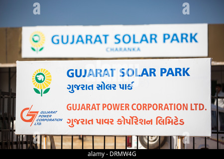 Asia's largest solar power station, the Gujarat Solar Park, in Gujarat, India. It has an installed capacity of 1000 MW Stock Photo