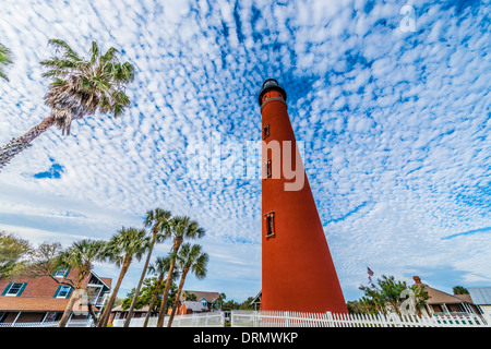 Ponce Inlet Lighthouse Florida Lighthouse Point Park Buttermilk clouds along Atlantic Ocean Built in 1867 Tallest lighthouse Stock Photo