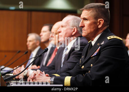 Washington, DC, USA. 29th Jan, 2014. Defense Intelligence Agency Director Lt. Gen. MICHAEL FLYNN testifies before the Senate Intelligence Committee hearing on ''current an projected national security threats against the United States. Credit:  James Berglie/ZUMAPRESS.com/Alamy Live News Stock Photo