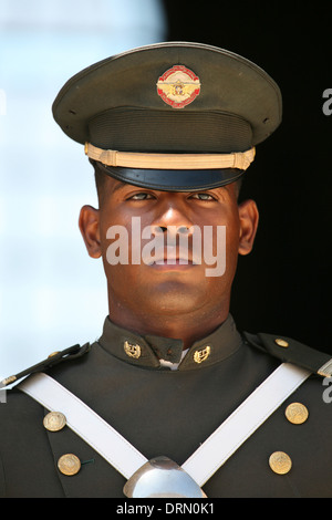 A Dominican soldier guards the National Pantheon in Zona Colonial in Santo Domingo, Dominican Republic. Stock Photo