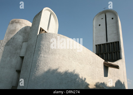 The chapel of Notre Dame du Haut designed by Swiss architect Le Corbusier in Ronchamp, France. Stock Photo