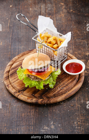 Hamburger with fry potato and sauce Stock Photo - Alamy