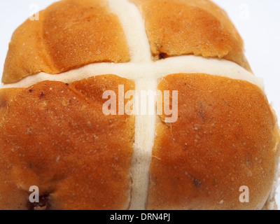 close up of the top of a hot cross bun Stock Photo