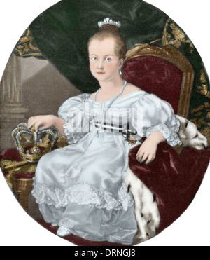 Isabella II of Spain (1830-1904). Queen of Spain. Isabella II infant. Engraving. Colored. Stock Photo