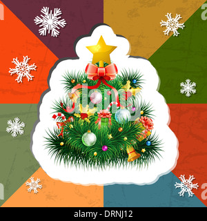 Retro Christmas background with Christmas tree cut and Snowflakes Stock Photo