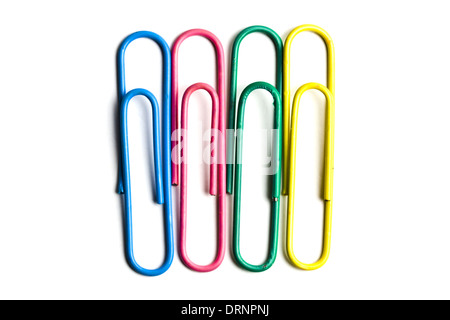 Multicolored paper clips isolated on white Stock Photo