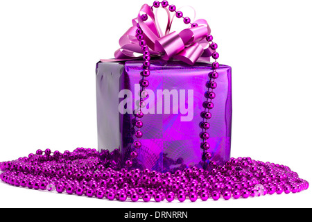 Violet gift with an ornament on the white isolated background Stock Photo