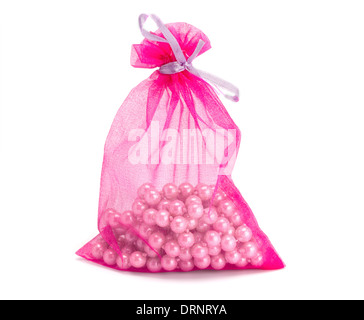 Bag with pearls on the white isolated background Stock Photo