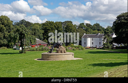 The David Livingstone Centre Blantyre Scotland with sculpture of a lion's attack on Dr Livingstone in the foreground. Stock Photo