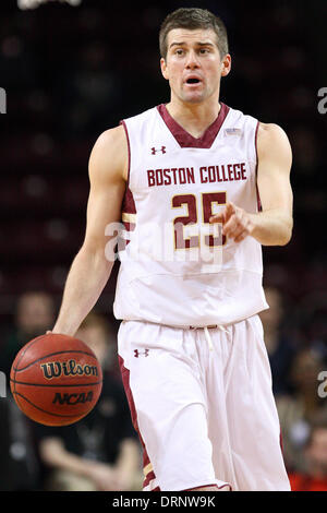 Chestnut Hill, Massachusetts, USA. 30th Jan, 2014. January 29, 2014; Boston College Eagles guard Joe Rahon (25) rus the offense during the NCAA basketball game between the Virginia Tech Hokies and Boston College Eagles at Conte Forum. Boston College defeated Virginia Tech 76-52. Anthony Nesmith/CSM/Alamy Live News Stock Photo