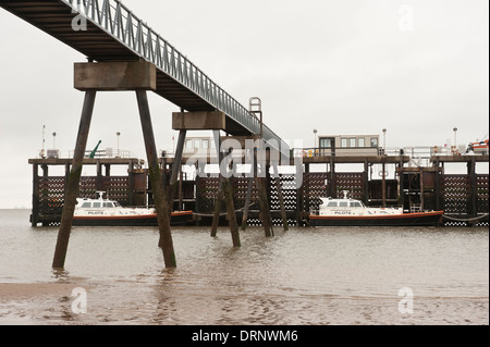 Moored Pilot boats at the RNLI lifeboat station at Spurn Point, Humberside, UK Stock Photo