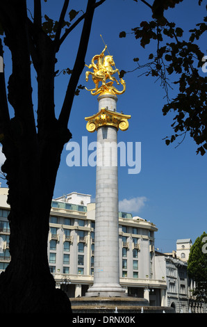 The Liberty Monument depicting Saint George slaying the dragon, created by Zurab Tsereteli, Freedom square, Tbilisi, Georgia Stock Photo