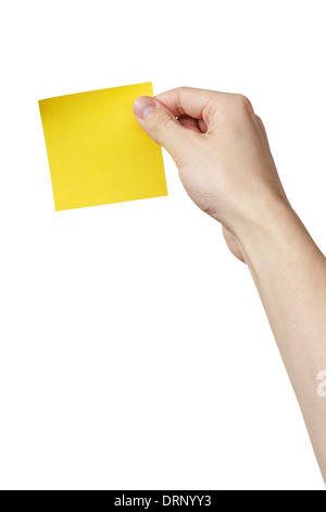 adult man hand holding sticky note, isolated on white Stock Photo