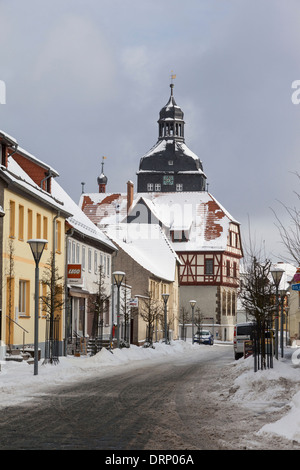 st mary's church and street scene, harzgerode, harz district, saxony-anhalt, germany Stock Photo