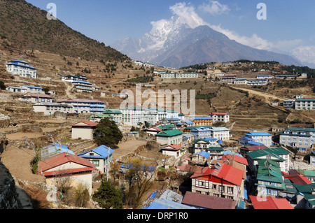 Namche Bazaar, the capital of the Khumbu Region of Nepal Stock Photo