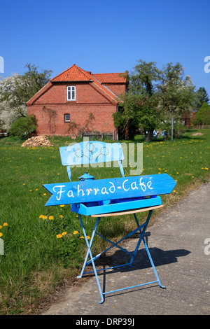 Sign for a Cycle Cafe at Wilkenstorf, Elbe Cycle Route, Amt Neuhaus, Lower Saxony, Germany, Europe Stock Photo
