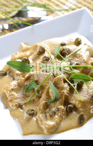 Vitello tonato, veal in tuna sauce with capers Stock Photo