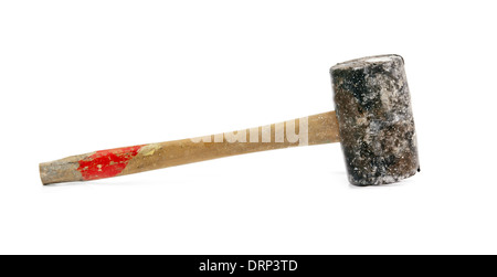 old rubber hammer on white background Stock Photo