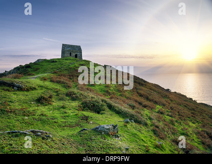 Ruined chapel on hill at Rame Head in Cornwall Stock Photo