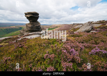 The Salt Cellar, a popular Gritstone Rock formation on Derwent Edge in the Peak District National Park. Stock Photo