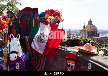 flag of mexico, Hill of tepeyac, basilica of guadalupe, wooden horse, set of photography Stock Photo