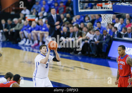 Omaha, Nebraska, USA. 28th Jan, 2014. Jan 28, 2014 - Omaha, NE U.S. - First half free-throw for Creighton Bluejays forward Doug McDermott #3 during an NCAA men's basketball game between St. John's Red Storm and Creighton Bluejays at Century Link Center in Omaha, NE.Doug McDermott lead all scorers with 39 points.Creighton won 63-60.Michael Spomer/Cal Sport Media/Alamy Live News Stock Photo