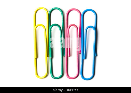Multicolored paper clips isolated on white Stock Photo