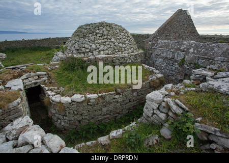 Remains of a sixth century monastery on Inishmurray island, County Sligo, Ireland. Stock Photo