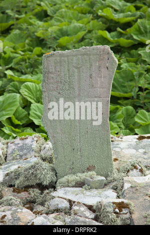 Cross carved pillar from a sixth century monastery, Inishmurray island, County Sligo, Ireland. Stock Photo