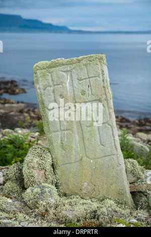 Cross-carved pillar from a sixth century monastery, Inishmurray island, County Sligo, Ireland. Stock Photo