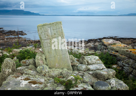 Cross-carved pillar from a sixth century monastery, Inishmurray island, County Sligo, Ireland. Stock Photo