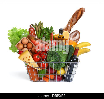 Metal shopping basket with goods Stock Photo