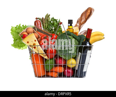 Metal shopping basket with groceries Stock Photo