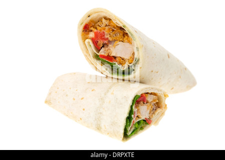 A fresh chicken and salad wrap sandwich - studio shot with a white background Stock Photo