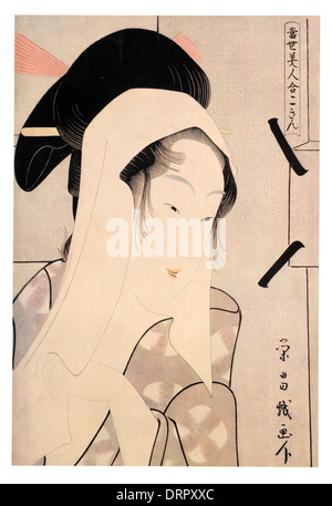 Japanese artist Yeisho. Portrait of the young Otatsu 18th century Stock Photo