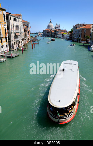 Venice, Veneto, Italy. Vaporetto on the Grand Canal. Church of Santa Maria della Salute Stock Photo