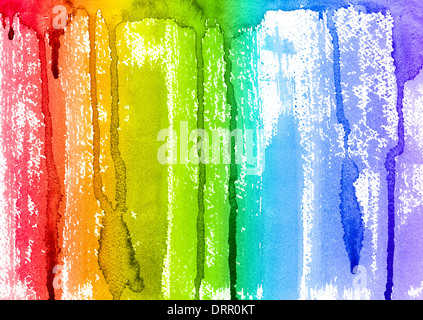 Abstract Watercolor Rainbow Paint Brush and Drips Background Stock Photo