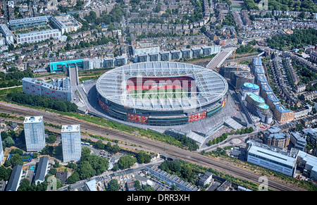 An aerial view of the Emirates Stadium or Ashburton Grove, home to Arsenal Football Club in Islington, London, England. Stock Photo