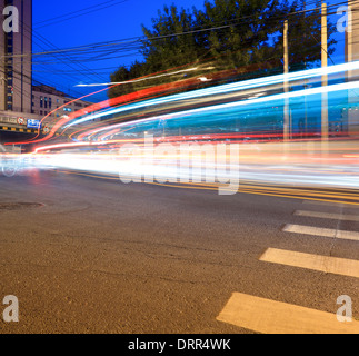 light trails on the street at night Stock Photo