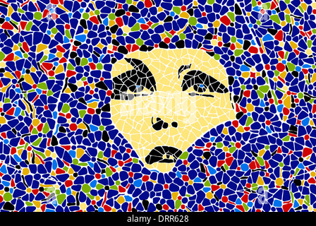 Paris, France. Mosaic facade of Polly Maggoo bar in Rue du Petit Pont - digital illustration from original photograph Stock Photo