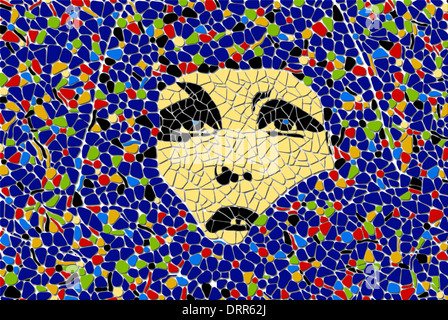 Paris, France. Mosaic facade of Polly Maggoo bar in Rue du Petit Pont - digital illustration from original photograph Stock Photo