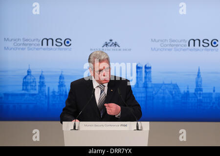 Munich, Germany. 31st Jan, 2014. German President Joachim Gauck speaks during the opening ceremony of the 50th Munich Security Conference in Munich, Germany, on Jan. 31, 2014. The 50th Munich Security Conference kicked off Friday afternoon in southern German city of Munich, and run through Sunday. © Zhang Fan/Xinhua/Alamy Live News Stock Photo