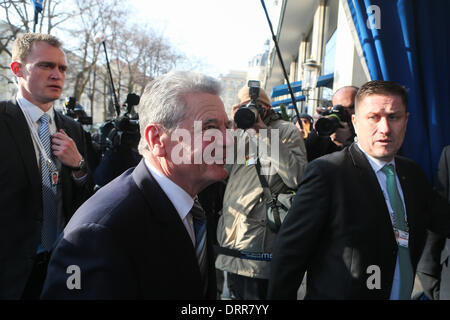 Munich, Germany. 31st Jan, 2014. German President Joachim Gauck arrives for the opening ceremony of the 50th Munich Security Conference in Munich, Germany, on Jan. 31, 2014. The 50th Munich Security Conference kicked off Friday afternoon in southern German city of Munich, and run through Sunday. © Zhang Fan/Xinhua/Alamy Live News Stock Photo