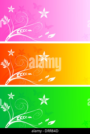 Set of three colourful bright floral banners Stock Photo