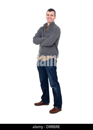 Full length portrait of man with arms crossed isolated on white background Stock Photo