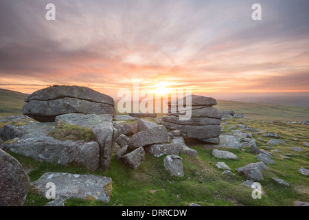 Sunset from Rowtor Dartmoor national park Devon Uk Stock Photo