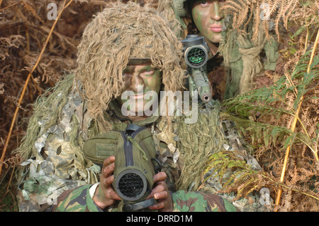British army sniper team with his L115A3 sniper rifle, training in Brecon Stock Photo
